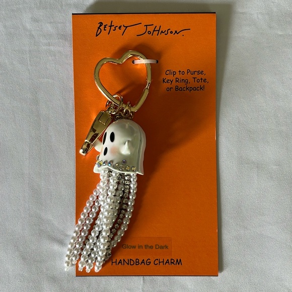 Betsey Johnson Ghost Key Fob Handbag Purse Charm Glow in the Dark Halloween NWT - Picture 2 of 11